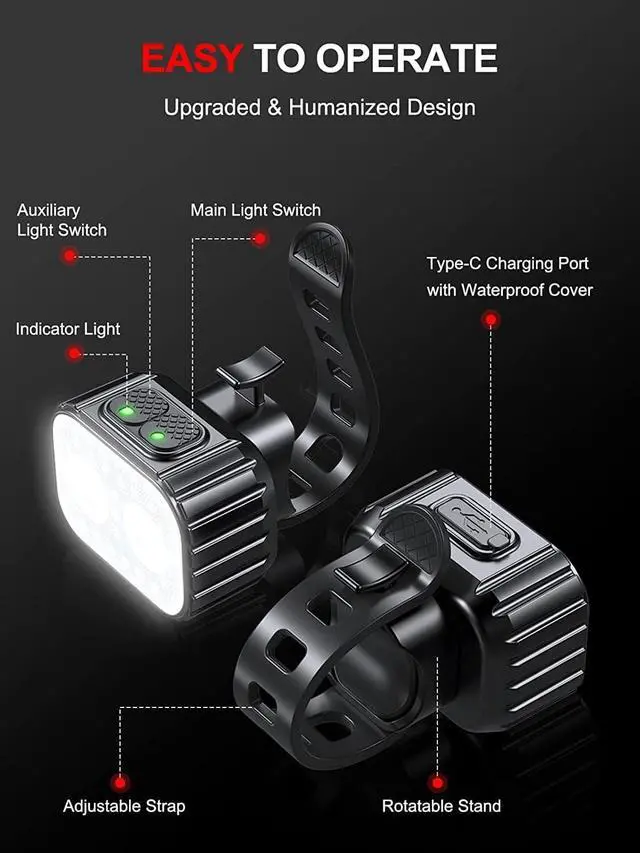 Alt view image 5 of 7 - Bike Lights Super Bright, Rechargeable Bicycle Lights Set Multiple Modes, Waterproof Bike Lights for Night Riding/Cycling Safety, Front and Back Bike Reflectors Light, Long Battery Life