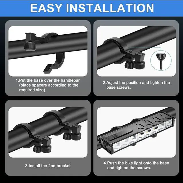 Alt view image 6 of 7 - Bike Lights, 17 LED 4800 Lumen Bicycle Light with 4 Modes, 10000mAh USB Rechargeable Bike Light, Bike Headlight with Digital Power Display, Wide Beam Bike Lights for Night Riding