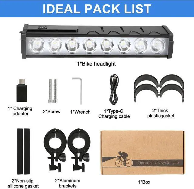 Alt view image 7 of 7 - Bike Lights, 17 LED 4800 Lumen Bicycle Light with 4 Modes, 10000mAh USB Rechargeable Bike Light, Bike Headlight with Digital Power Display, Wide Beam Bike Lights for Night Riding