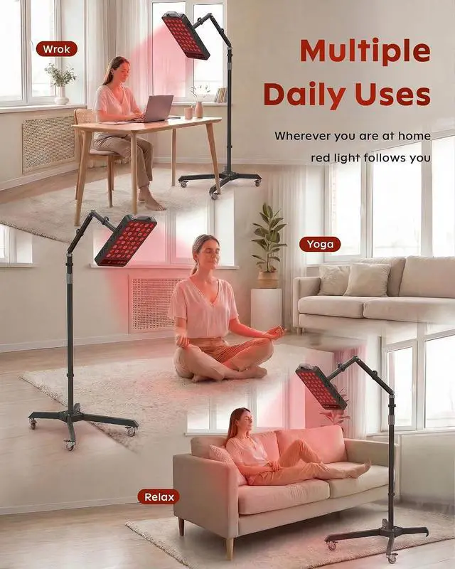 Alt view image 5 of 7 - Near Infrared Red Light Panel with Magnetic Mount and Floor Stand 660nm 850nm Dual Wavelength LED Wellness Lamp Zero EMF Black