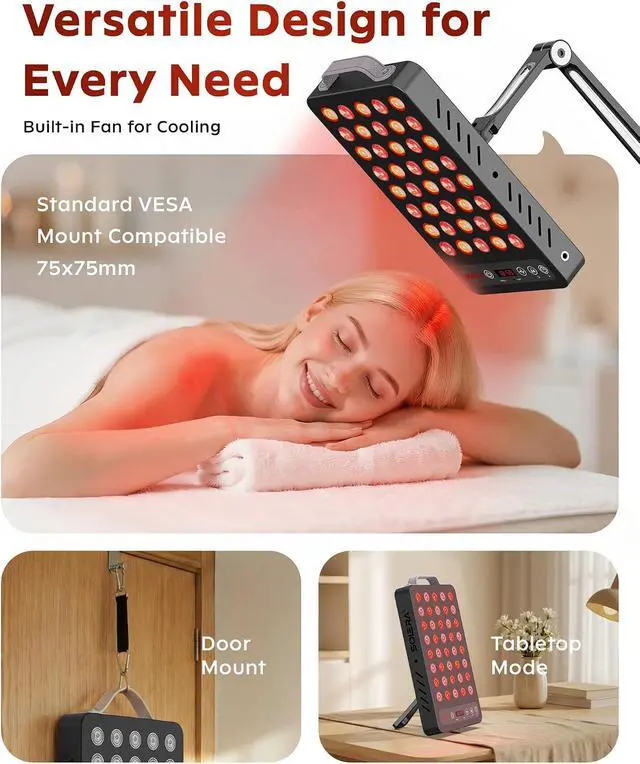 Alt view image 6 of 7 - Near Infrared Red Light Panel with Magnetic Mount and Floor Stand 660nm 850nm Dual Wavelength LED Wellness Lamp Zero EMF Black