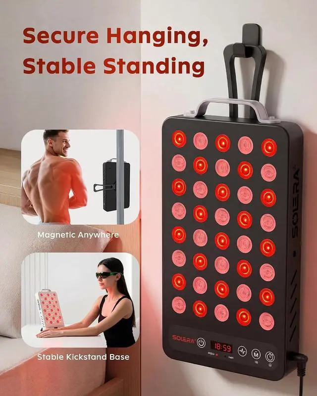 Alt view image 7 of 7 - Near Infrared Red Light Panel with Magnetic Mount and Floor Stand 660nm 850nm Dual Wavelength LED Wellness Lamp Zero EMF Black