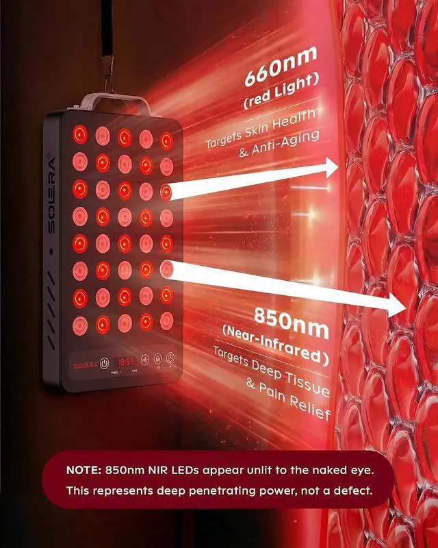 Alt view image 4 of 7 - Near Infrared Red Light Panel with Magnetic Mount and Floor Stand 660nm 850nm Dual Wavelength LED Wellness Lamp Zero EMF Black