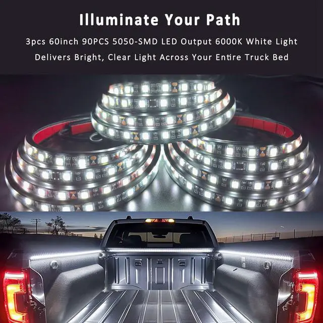 Alt view image 2 of 6 - Truck Bed Lights LED Strip 3Pcs 60Inch, Cool Pickup Truck Bed Accessories Kit, Waterproof 12V 270 LED Lighting Strip for Pickup Camper Van SUV RV Boat