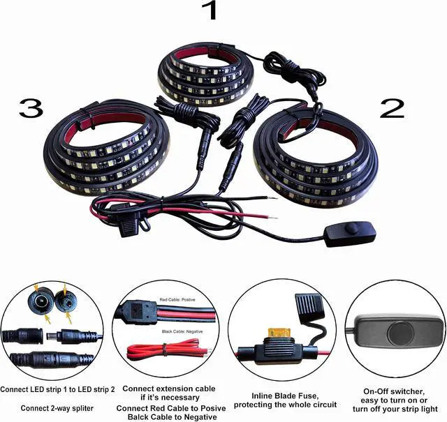 Alt view image 6 of 6 - Truck Bed Lights LED Strip 3Pcs 60Inch, Cool Pickup Truck Bed Accessories Kit, Waterproof 12V 270 LED Lighting Strip for Pickup Camper Van SUV RV Boat