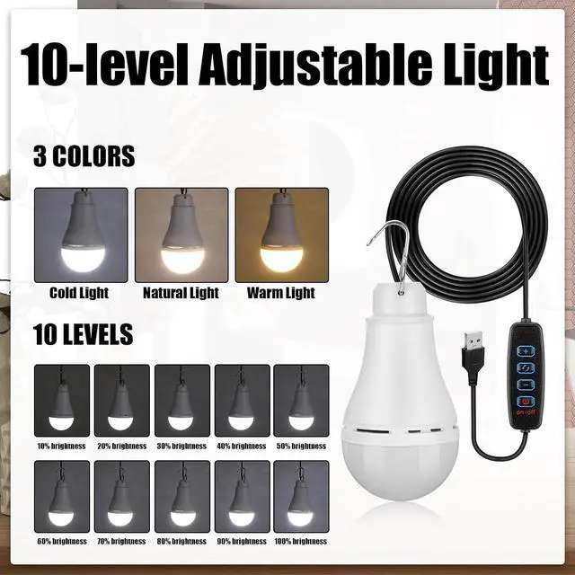 Alt view image 4 of 6 - 12 Pcs USB Light String LED Portable Light Bulb USB Strip, 6.6 ft Length Cord Camping Lantern with Splitter Cable for Camping Porch Backyard Garage Warehouse Truck Fishing Boat