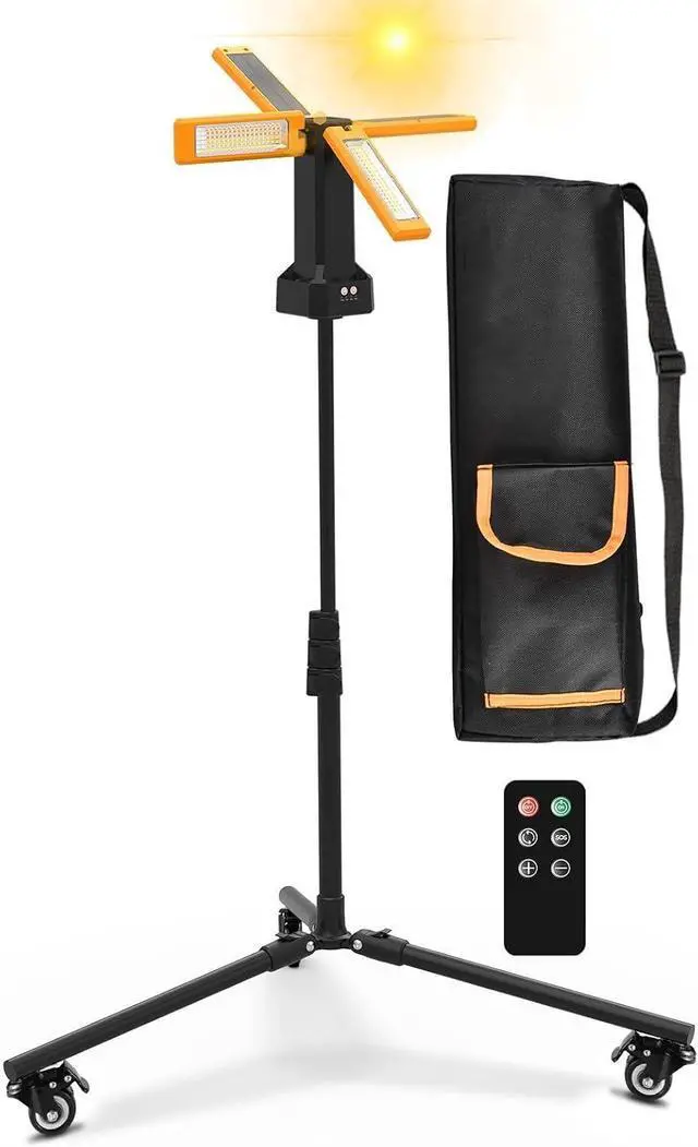 Main image of 13200mAh Rechargeable Solar Work Light with Folding Stand and Carrying Bag, 8000 Lumen Stepless Dimmable , White/Warm/Nature White/RED(SOS) with Detachable Tripod (Orange(Tripod with Pulley))