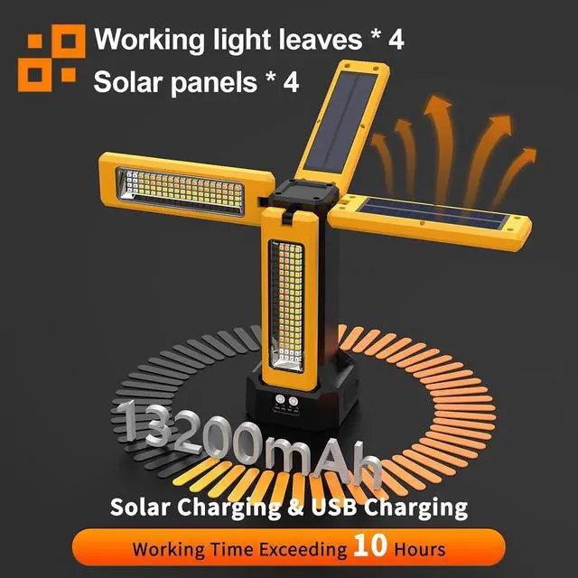 Alt view image 2 of 7 - 13200mAh Rechargeable Solar Work Light with Folding Stand and Carrying Bag, 8000 Lumen Stepless Dimmable , White/Warm/Nature White/RED(SOS) with Detachable Tripod (Orange(Tripod with Pulley))
