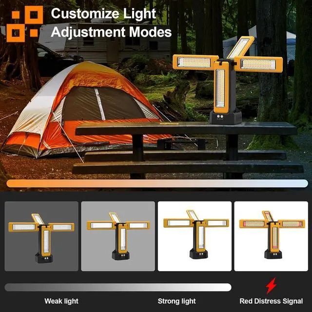 Alt view image 4 of 7 - 13200mAh Rechargeable Solar Work Light with Folding Stand and Carrying Bag, 8000 Lumen Stepless Dimmable , White/Warm/Nature White/RED(SOS) with Detachable Tripod (Orange(Tripod with Pulley))