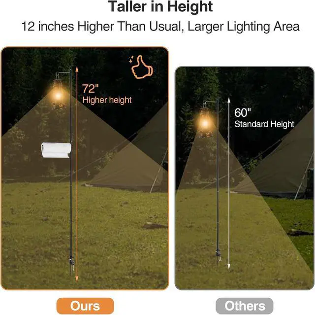 Alt view image 6 of 7 - 72in/85in Collapsible Aluminum Alloy Camping Lantern Stand Pole with Hooks and Stakes, Ultralight Portable Foldable Durable Lamp Poles for Camping Tables and Outdoor Fishing, Picnic
