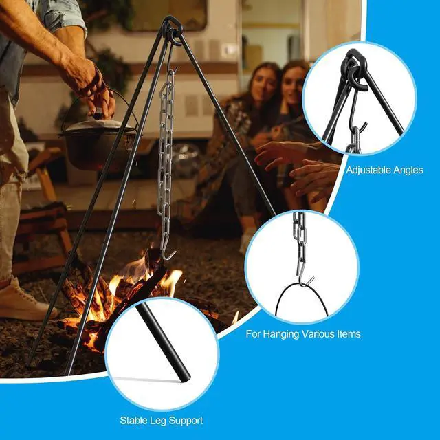 Alt view image 3 of 7 - 50" Dutch Oven Tripod with Carry Bag, Cast Iron Campfire Cooking Stand | Heavy Duty Camp Fire Cooking Equipment for Camp Chef Outdoor Camping, Cooking Lantern Tripod Hanger with Storage Bag