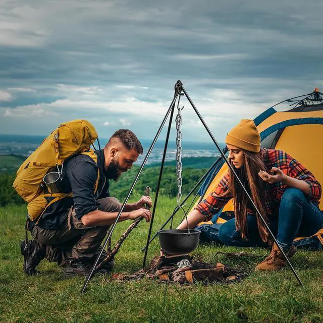 Alt view image 4 of 7 - 50" Dutch Oven Tripod with Carry Bag, Cast Iron Campfire Cooking Stand | Heavy Duty Camp Fire Cooking Equipment for Camp Chef Outdoor Camping, Cooking Lantern Tripod Hanger with Storage Bag
