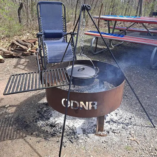 Alt view image 6 of 7 - 50" Dutch Oven Tripod with Carry Bag, Cast Iron Campfire Cooking Stand | Heavy Duty Camp Fire Cooking Equipment for Camp Chef Outdoor Camping, Cooking Lantern Tripod Hanger with Storage Bag