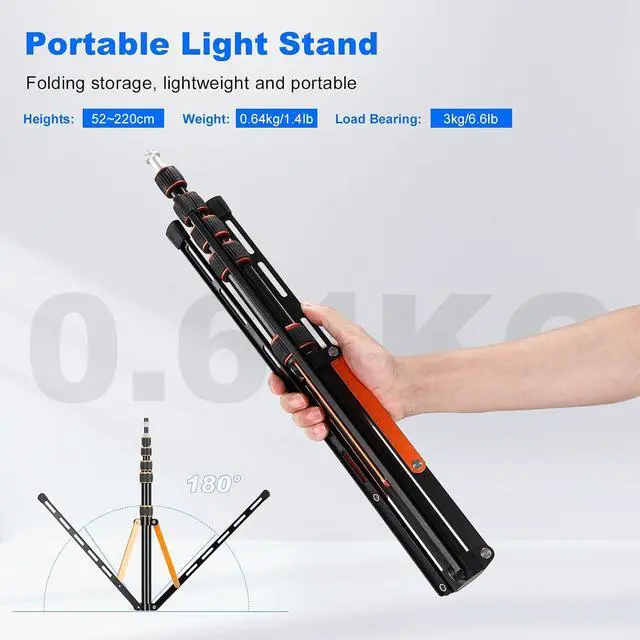 Alt view image 2 of 7 - Extendable Travel Light Stand 7.2ft / 2.2m Sturdy Aluminum Alloy Light Weight Adjustable Portable Tripod with Carry Bag for Photography Studio Outdoor Shooting Speedlight Flash Reflector Ring Light