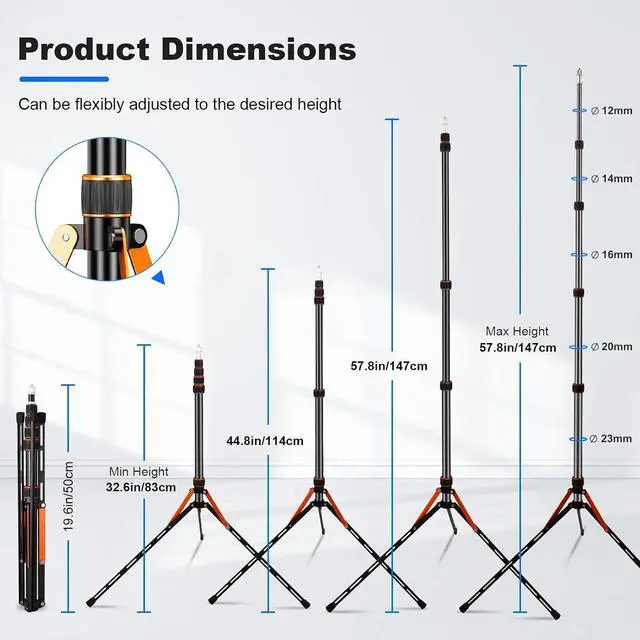Alt view image 3 of 7 - Extendable Travel Light Stand 7.2ft / 2.2m Sturdy Aluminum Alloy Light Weight Adjustable Portable Tripod with Carry Bag for Photography Studio Outdoor Shooting Speedlight Flash Reflector Ring Light