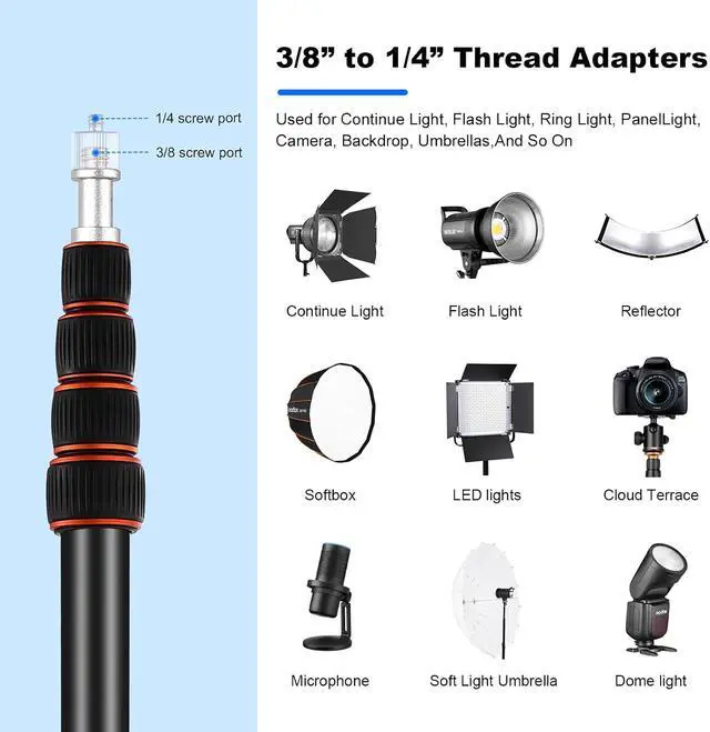 Alt view image 4 of 7 - Extendable Travel Light Stand 7.2ft / 2.2m Sturdy Aluminum Alloy Light Weight Adjustable Portable Tripod with Carry Bag for Photography Studio Outdoor Shooting Speedlight Flash Reflector Ring Light