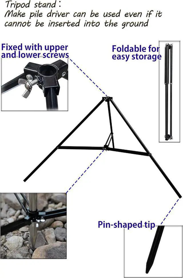 Alt view image 5 of 7 - Heavy Duty Stainless Steel Lantern Pile Driver Height Adjustable with Tripod Stand and Storage Bag D-240, D-243
