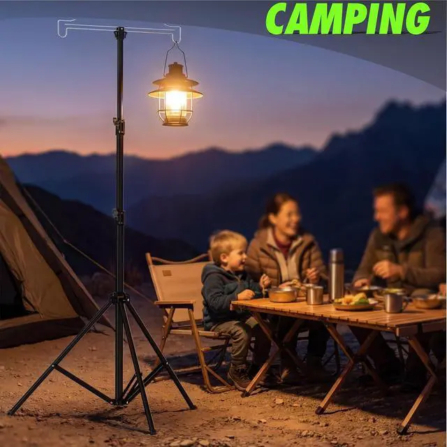 Alt view image 3 of 7 - Telescopic Height Adjustable Camping Lantern Tripod Stand | 2-Hook Lantern / Light Hanger Holder for Outdoor Camping Tent RV, Night Fishing & Patio