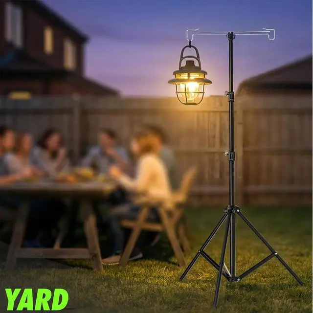 Alt view image 4 of 7 - Telescopic Height Adjustable Camping Lantern Tripod Stand | 2-Hook Lantern / Light Hanger Holder for Outdoor Camping Tent RV, Night Fishing & Patio