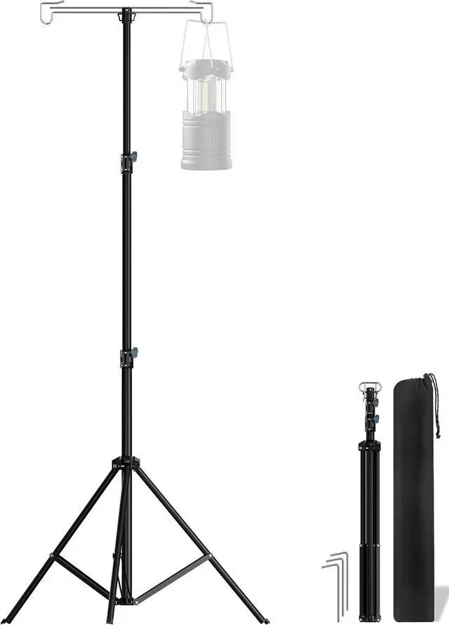 Main image of Telescopic Height Adjustable Camping Lantern Tripod Stand | 2-Hook Lantern / Light Hanger Holder for Outdoor Camping Tent RV, Night Fishing & Patio