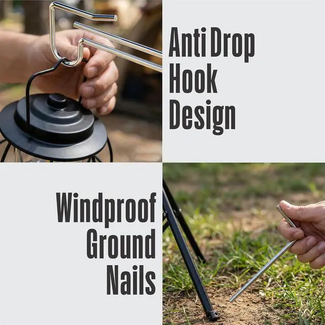 Alt view image 5 of 7 - Telescopic Height Adjustable Camping Lantern Tripod Stand | 2-Hook Lantern / Light Hanger Holder for Outdoor Camping Tent RV, Night Fishing & Patio