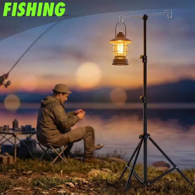 Alt view image 6 of 7 - Telescopic Height Adjustable Camping Lantern Tripod Stand | 2-Hook Lantern / Light Hanger Holder for Outdoor Camping Tent RV, Night Fishing & Patio