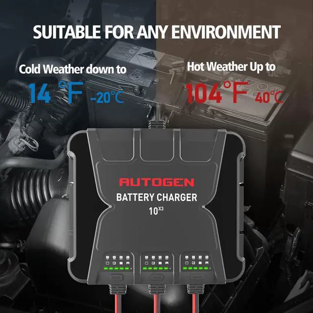 Alt view image 4 of 7 - 3-Bank Smart Marine Battery Charger, 12V 30A (10A/Bank) Waterproof Onboard Boat Charger, Battery Maintainer and Desulfator for Deep-Cylce, AGM and Lithium(LiFePO4) Batteries