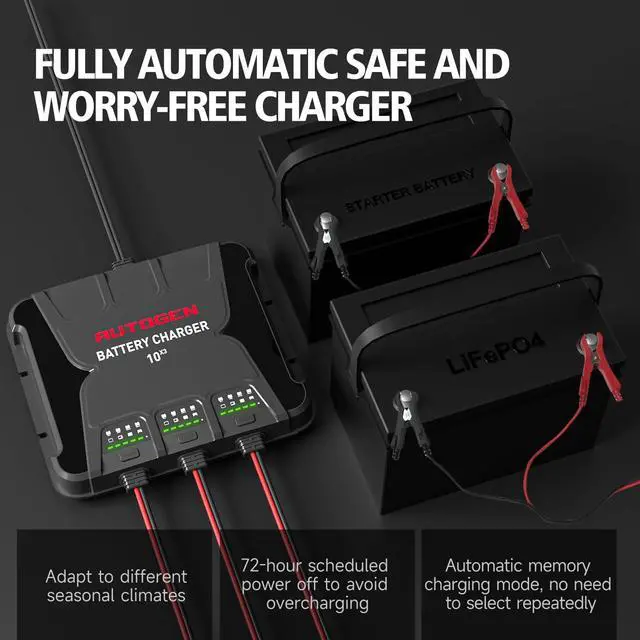 Alt view image 6 of 7 - 3-Bank Smart Marine Battery Charger, 12V 30A (10A/Bank) Waterproof Onboard Boat Charger, Battery Maintainer and Desulfator for Deep-Cylce, AGM and Lithium(LiFePO4) Batteries