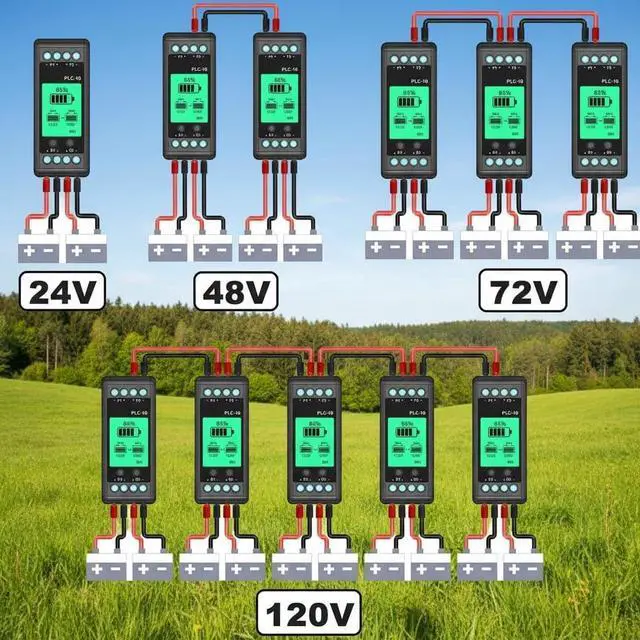 Alt view image 3 of 7 - Battery Equalizer,10A Active Balancer Lipo/Lifepo4 Connected in Parallel Series LCD Meter for 24/36/48V/96V,PLC-10 Battery Equalizer 7-18V Touch Switch Batteries Voltage Balancer