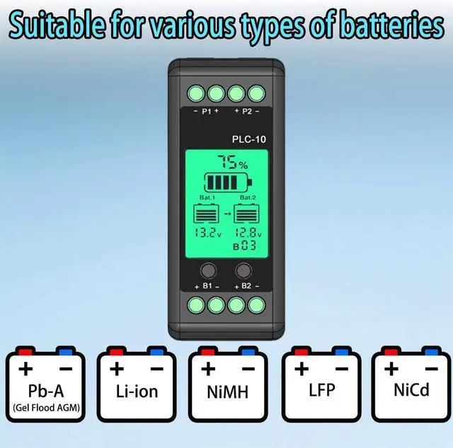 Alt view image 4 of 7 - Battery Equalizer,10A Active Balancer Lipo/Lifepo4 Connected in Parallel Series LCD Meter for 24/36/48V/96V,PLC-10 Battery Equalizer 7-18V Touch Switch Batteries Voltage Balancer
