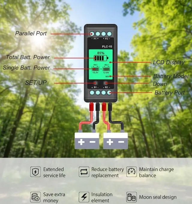 Alt view image 6 of 7 - Battery Equalizer,10A Active Balancer Lipo/Lifepo4 Connected in Parallel Series LCD Meter for 24/36/48V/96V,PLC-10 Battery Equalizer 7-18V Touch Switch Batteries Voltage Balancer