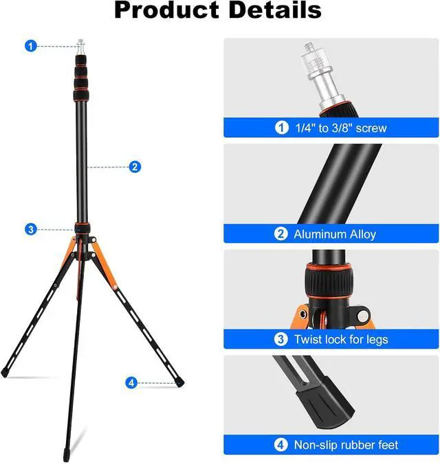 Alt view image 7 of 7 - Extendable Travel Light Stand 7.2ft / 2.2m Sturdy Aluminum Alloy Light Weight Adjustable Portable Tripod with Carry Bag for Photography Studio Outdoor Shooting Speedlight Flash Reflector Ring Light