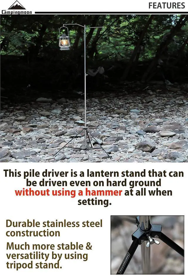 Alt view image 3 of 7 - Heavy Duty Stainless Steel Lantern Pile Driver Height Adjustable with Tripod Stand and Storage Bag D-240, D-243