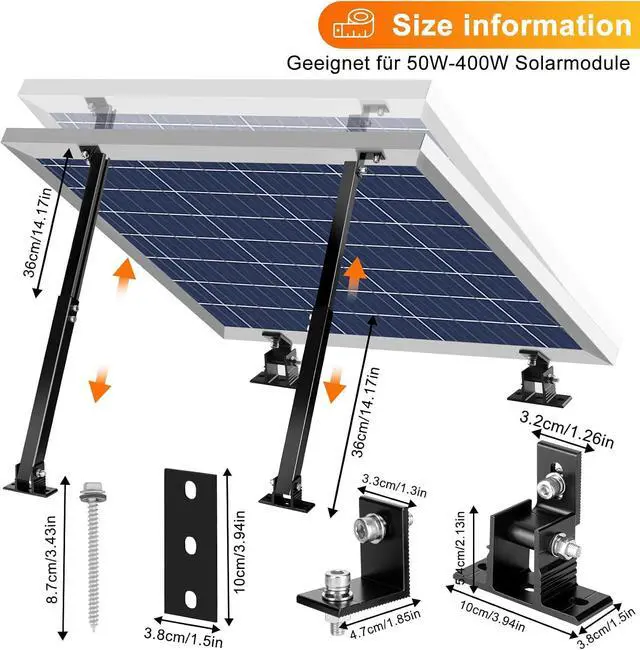 Alt view image 3 of 6 - Solar Panel Mount, Aluminum Alloy Adjustable Solar Panel Tilt Mount Brackets, Black Baking Paint Anti-Corrosion Solar Panel Stand Suitable for 50W 70W 100W 150W 200W 300W 400W