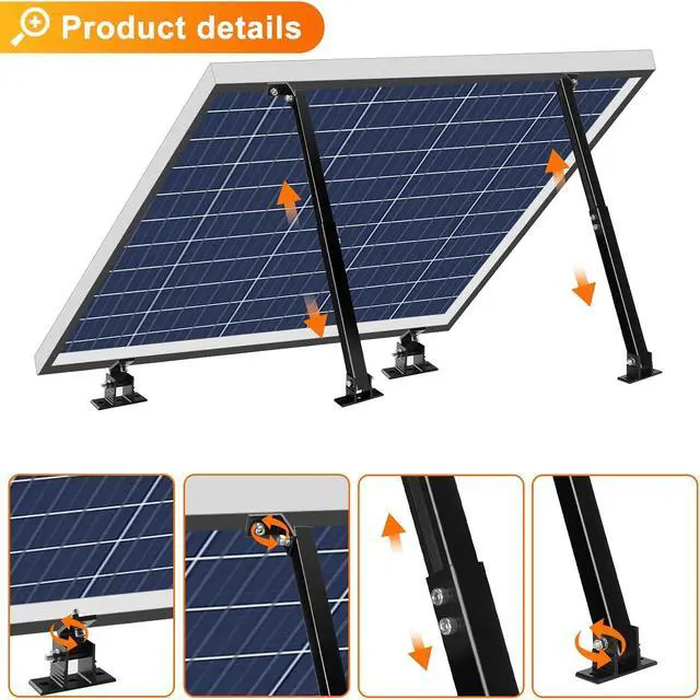 Alt view image 4 of 6 - Solar Panel Mount, Aluminum Alloy Adjustable Solar Panel Tilt Mount Brackets, Black Baking Paint Anti-Corrosion Solar Panel Stand Suitable for 50W 70W 100W 150W 200W 300W 400W