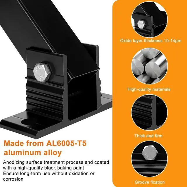 Alt view image 5 of 6 - Solar Panel Mount, Aluminum Alloy Adjustable Solar Panel Tilt Mount Brackets, Black Baking Paint Anti-Corrosion Solar Panel Stand Suitable for 50W 70W 100W 150W 200W 300W 400W