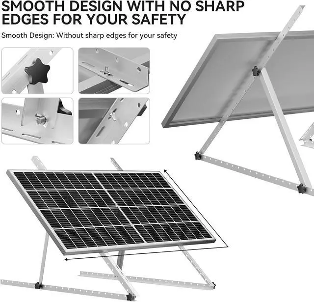 Alt view image 2 of 7 - 4-Pack 45" Heavy-Duty Solar Panel Mount, Adjustable 0-90° Tilt Angle Anodized Aluminum Frame, Compatible with 100-400W Solar Panels for RV Roof, Boat, Camper & Off-Grid Use