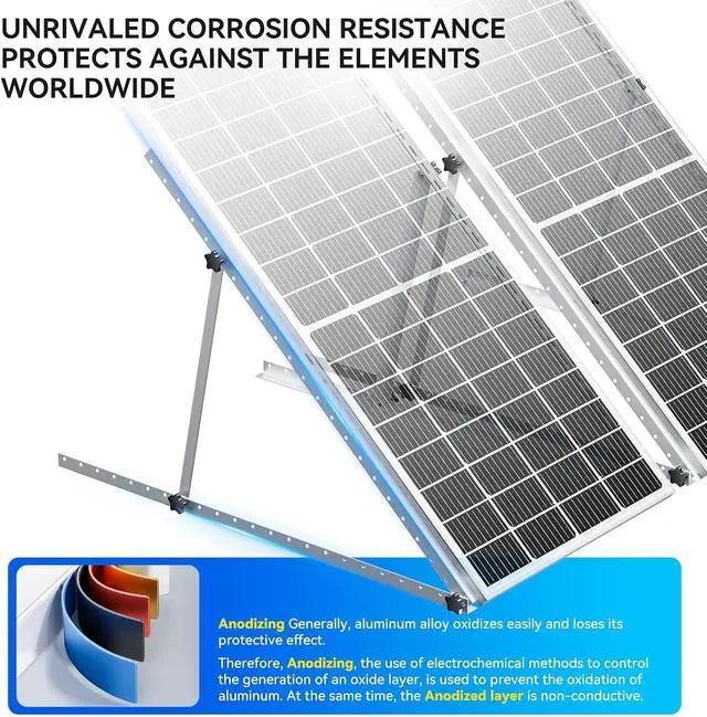 Alt view image 3 of 7 - 4-Pack 45" Heavy-Duty Solar Panel Mount, Adjustable 0-90° Tilt Angle Anodized Aluminum Frame, Compatible with 100-400W Solar Panels for RV Roof, Boat, Camper & Off-Grid Use