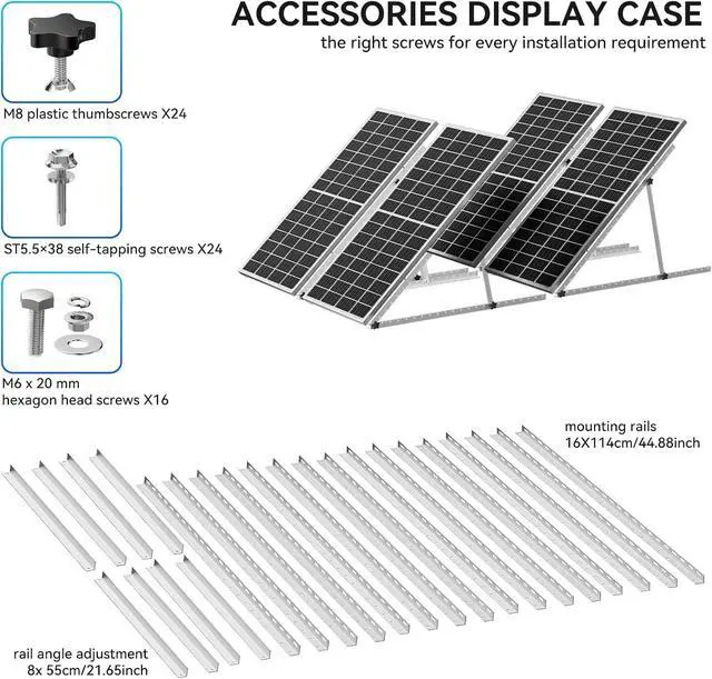 Alt view image 5 of 7 - 4-Pack 45" Heavy-Duty Solar Panel Mount, Adjustable 0-90° Tilt Angle Anodized Aluminum Frame, Compatible with 100-400W Solar Panels for RV Roof, Boat, Camper & Off-Grid Use