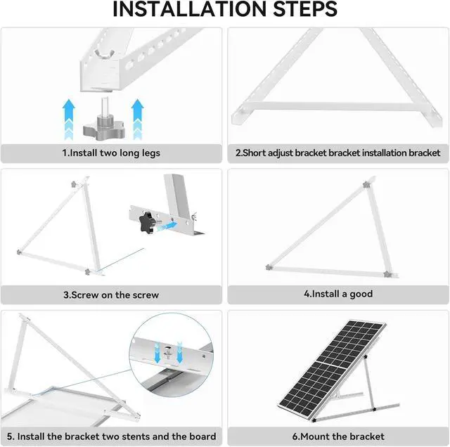 Alt view image 6 of 7 - 4-Pack 45" Heavy-Duty Solar Panel Mount, Adjustable 0-90° Tilt Angle Anodized Aluminum Frame, Compatible with 100-400W Solar Panels for RV Roof, Boat, Camper & Off-Grid Use