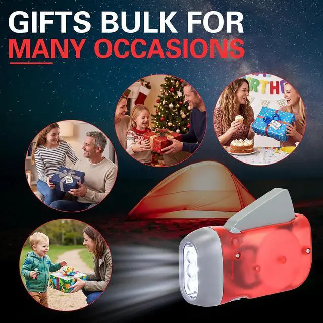 Alt view image 7 of 7 - 36 Hand Crank Flashlights,Red | Christmas Bulk Items, No Battery Squeeze Flashlights, 3 Powered Charging Emergency Required Torchlight