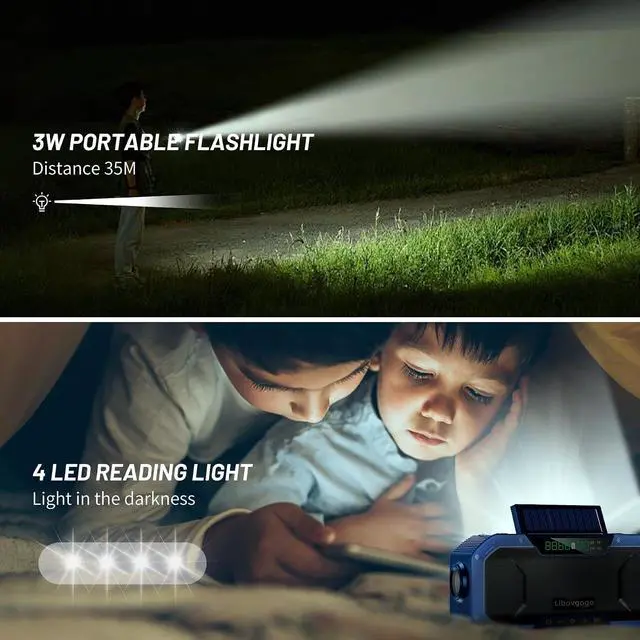 Alt view image 7 of 7 - Bluetooth Hand Crank Emergency Solar Powered Radio,Waterproof Portable NOAA Weather AM FM Radio Speaker,Wind Up Flashlight Phone Charger,5000mAH Battery Operated for Storm,Outage,Hurricane,Survival