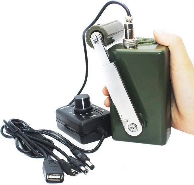 Main image of Hand Crank Generator High Power Charger for Outdoor Mobile Phone Computer Charging 30W / 0-28V with USB Plug (Green Generator + DC Regulator)