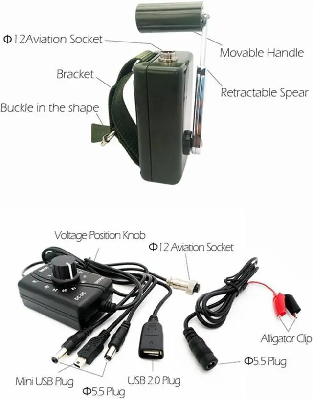 Alt view image 2 of 2 - Hand Crank Generator High Power Charger for Outdoor Mobile Phone Computer Charging 30W / 0-28V with USB Plug (Green Generator + DC Regulator)