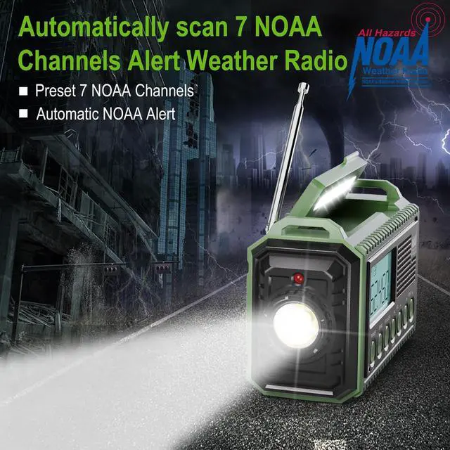 Alt view image 2 of 7 - Emergency Radio, 12000mAh/44400mWh Battery Operated Weather Radio, Solar Hand Crank Radio with AM/FM/SW/NOAA Alert, Cell Phone Charger, Type-C Charging, Flashlight and SOS Siren