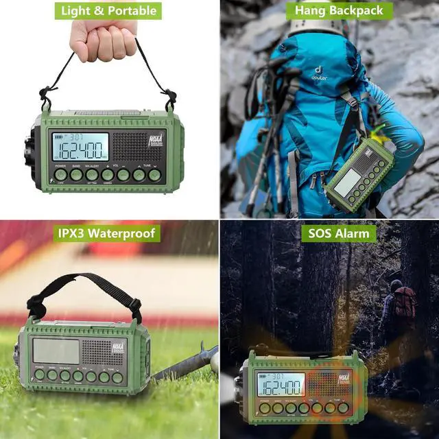 Alt view image 5 of 7 - Emergency Radio, 12000mAh/44400mWh Battery Operated Weather Radio, Solar Hand Crank Radio with AM/FM/SW/NOAA Alert, Cell Phone Charger, Type-C Charging, Flashlight and SOS Siren