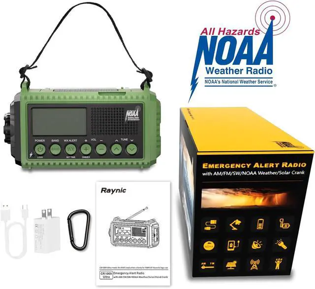Alt view image 7 of 7 - Emergency Radio, 12000mAh/44400mWh Battery Operated Weather Radio, Solar Hand Crank Radio with AM/FM/SW/NOAA Alert, Cell Phone Charger, Type-C Charging, Flashlight and SOS Siren