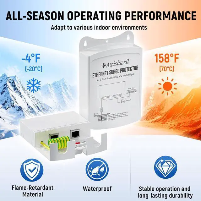 Alt view image 4 of 7 - Outdoor Waterproof Ethernet Surge Protector PoE, Gigabit Lightning Arrester | IP65 5kA PoE++ Surge Protector for IP Camera, GDT+TVS 0.1ns Response, DC 12-57V Wide Voltage, Built-in Transformer