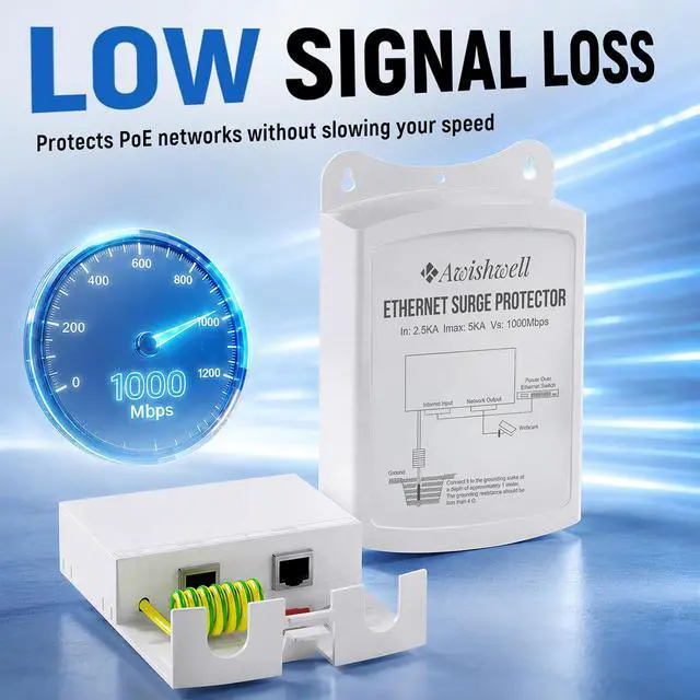 Alt view image 5 of 7 - Outdoor Waterproof Ethernet Surge Protector PoE, Gigabit Lightning Arrester | IP65 5kA PoE++ Surge Protector for IP Camera, GDT+TVS 0.1ns Response, DC 12-57V Wide Voltage, Built-in Transformer