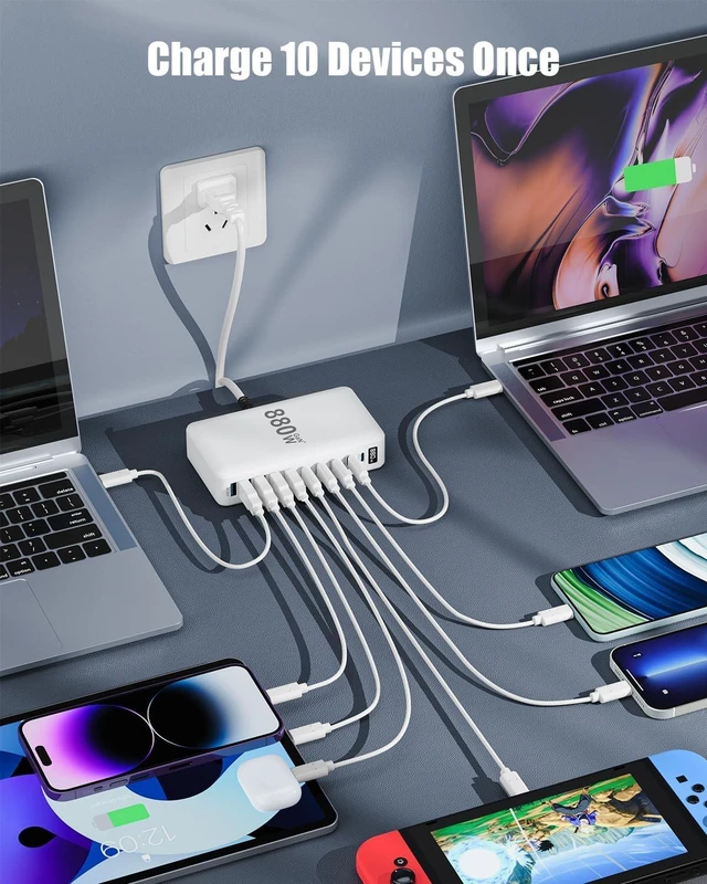 Alt view image 2 of 7 - 880W USB C Charger Block,10-Port USB C GaN Multiple Port Charging Station